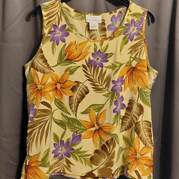 3 Piece Susan Graver Pantsuit Cream Floral Blouse, Tank And Pants - Picture 8 of 10